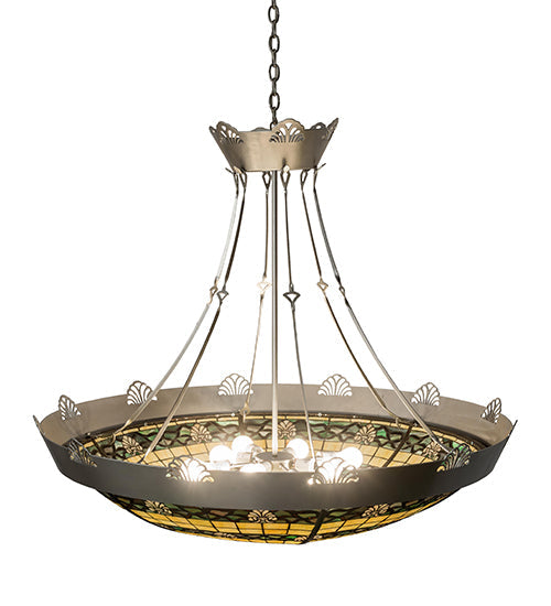 Meyda Lighting Shell and Ribbon 48" 8-Light Nickel Inverted Pendant Light With Multi-Colored Shade Glass