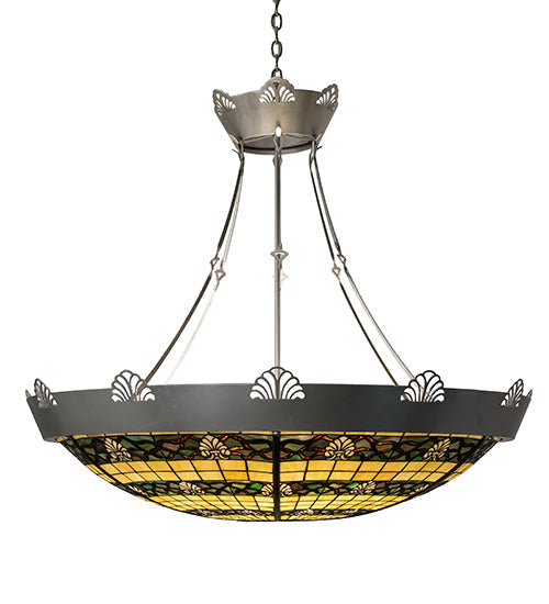 Meyda Lighting Shell and Ribbon 48" 8-Light Nickel Inverted Pendant Light With Multi-Colored Shade Glass