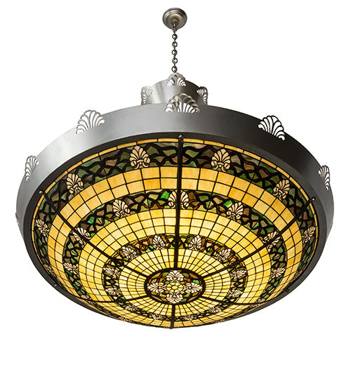 Meyda Lighting Shell and Ribbon 48" 8-Light Nickel Inverted Pendant Light With Multi-Colored Shade Glass