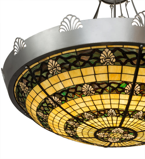Meyda Lighting Shell and Ribbon 48" 8-Light Nickel Inverted Pendant Light With Multi-Colored Shade Glass