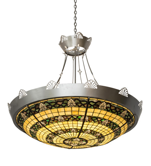 Meyda Lighting Shell and Ribbon 48" 8-Light Nickel Inverted Pendant Light With Multi-Colored Shade Glass