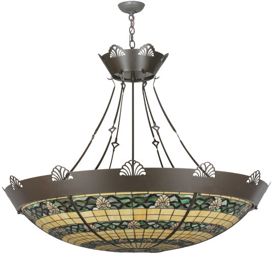 Meyda Lighting Shell and Ribbon 48" 8-Light Timeless Bronze Inverted Pendant Light With Multi-Colored Shade Glass