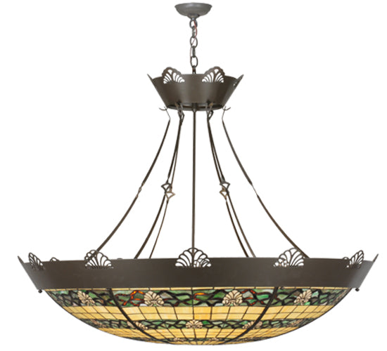 Meyda Lighting Shell and Ribbon 48" 8-Light Timeless Bronze Inverted Pendant Light With Multi-Colored Shade Glass