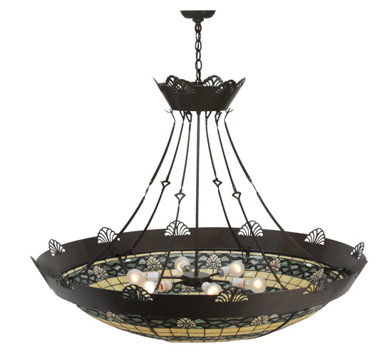 Meyda Lighting Shell and Ribbon 48" 8-Light Timeless Bronze Inverted Pendant Light With Multi-Colored Shade Glass