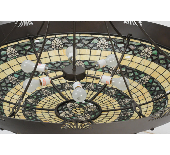 Meyda Lighting Shell and Ribbon 48" 8-Light Timeless Bronze Inverted Pendant Light With Multi-Colored Shade Glass