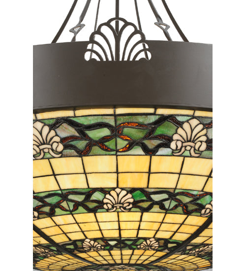 Meyda Lighting Shell and Ribbon 48" 8-Light Timeless Bronze Inverted Pendant Light With Multi-Colored Shade Glass