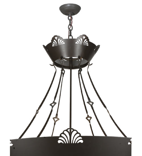 Meyda Lighting Shell and Ribbon 48" 8-Light Timeless Bronze Inverted Pendant Light With Multi-Colored Shade Glass