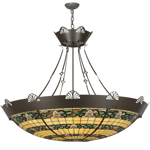 Meyda Lighting Shell and Ribbon 48" 8-Light Timeless Bronze Inverted Pendant Light With Multi-Colored Shade Glass