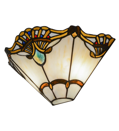 Meyda Lighting Shell with Jewels 15" 2-Light Wall Sconce With Multi-Colored Shade Glass