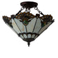 Meyda Lighting Shell with Jewels 16" 3-Light Mahogany Bronze Semi-flush Mount Light With Multi-Colored Shade Glass
