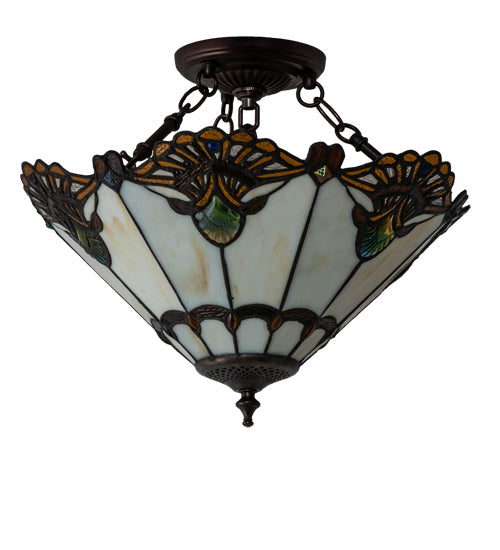 Meyda Lighting Shell with Jewels 16" 3-Light Mahogany Bronze Semi-flush Mount Light With Multi-Colored Shade Glass