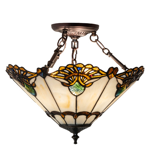 Meyda Lighting Shell with Jewels 16" 3-Light Mahogany Bronze Semi-flush Mount Light With Multi-Colored Shade Glass