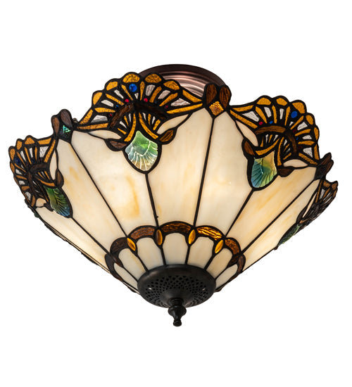 Meyda Lighting Shell with Jewels 16" 3-Light Mahogany Bronze Semi-flush Mount Light With Multi-Colored Shade Glass