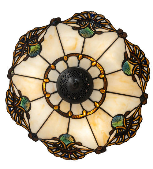 Meyda Lighting Shell with Jewels 16" 3-Light Mahogany Bronze Semi-flush Mount Light With Multi-Colored Shade Glass