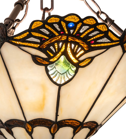Meyda Lighting Shell with Jewels 16" 3-Light Mahogany Bronze Semi-flush Mount Light With Multi-Colored Shade Glass