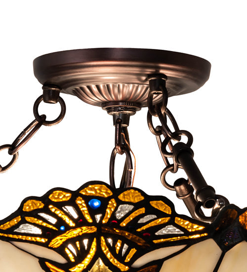 Meyda Lighting Shell with Jewels 16" 3-Light Mahogany Bronze Semi-flush Mount Light With Multi-Colored Shade Glass