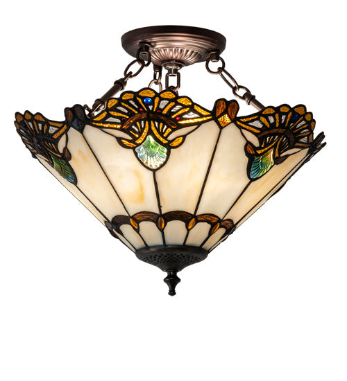 Meyda Lighting Shell with Jewels 16" 3-Light Mahogany Bronze Semi-flush Mount Light With Multi-Colored Shade Glass