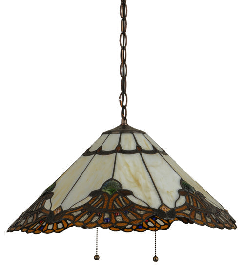 Meyda Lighting Shell with Jewels 20" 2-Light Mahogany Bronze Pendant Light With Multi-Colored Shade Glass