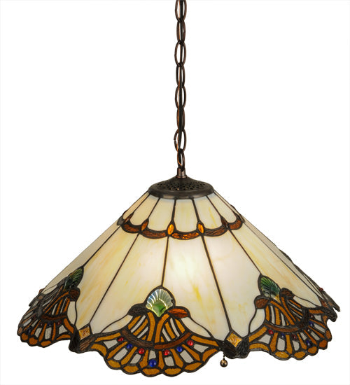 Meyda Lighting Shell with Jewels 20" 2-Light Mahogany Bronze Pendant Light With Multi-Colored Shade Glass