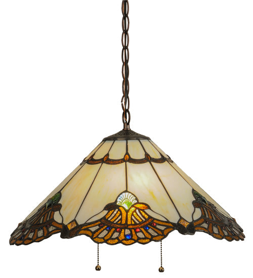 Meyda Lighting Shell with Jewels 20" 2-Light Mahogany Bronze Pendant Light With Multi-Colored Shade Glass