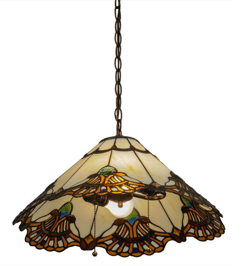 Meyda Lighting Shell with Jewels 20" 2-Light Mahogany Bronze Pendant Light With Multi-Colored Shade Glass