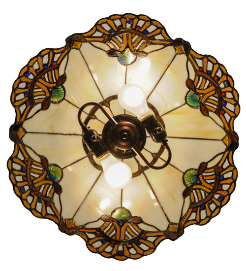 Meyda Lighting Shell with Jewels 20" 2-Light Mahogany Bronze Pendant Light With Multi-Colored Shade Glass