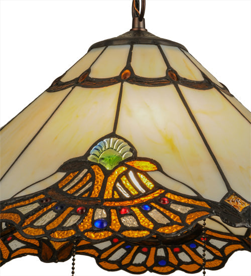 Meyda Lighting Shell with Jewels 20" 2-Light Mahogany Bronze Pendant Light With Multi-Colored Shade Glass