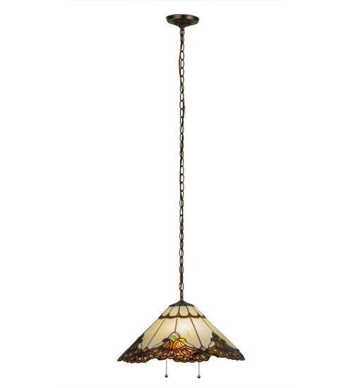 Meyda Lighting Shell with Jewels 20" 2-Light Mahogany Bronze Pendant Light With Multi-Colored Shade Glass