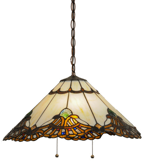 Meyda Lighting Shell with Jewels 20" 2-Light Mahogany Bronze Pendant Light With Multi-Colored Shade Glass