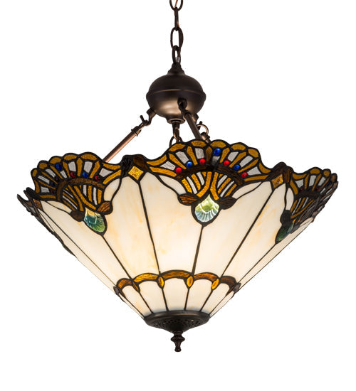 Meyda Lighting Shell with Jewels 20" 3-Light Mahogany Bronze Inverted Pendant Light With Multi-Colored Shade Glass