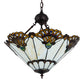 Meyda Lighting Shell with Jewels 20" 3-Light Mahogany Bronze Inverted Pendant Light With Multi-Colored Shade Glass