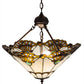 Meyda Lighting Shell with Jewels 20" 3-Light Mahogany Bronze Inverted Pendant Light With Multi-Colored Shade Glass