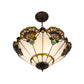 Meyda Lighting Shell with Jewels 20" 3-Light Mahogany Bronze Inverted Pendant Light With Multi-Colored Shade Glass