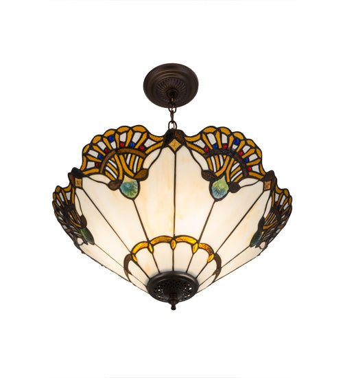 Meyda Lighting Shell with Jewels 20" 3-Light Mahogany Bronze Inverted Pendant Light With Multi-Colored Shade Glass