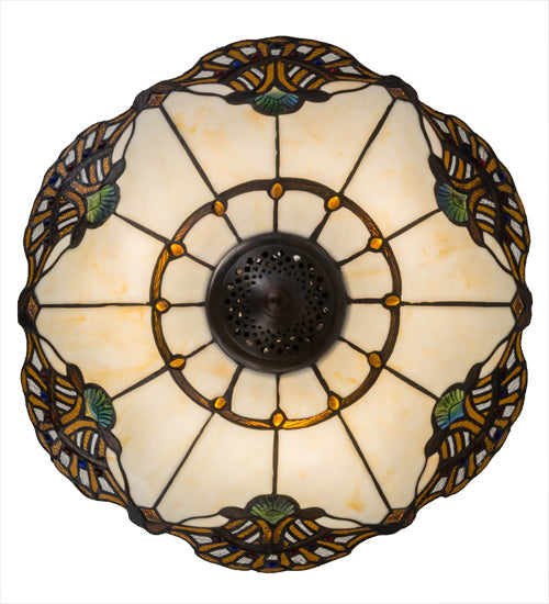 Meyda Lighting Shell with Jewels 20" 3-Light Mahogany Bronze Inverted Pendant Light With Multi-Colored Shade Glass