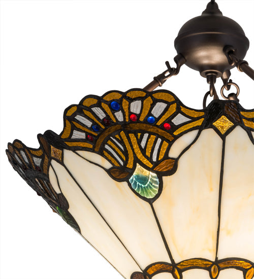 Meyda Lighting Shell with Jewels 20" 3-Light Mahogany Bronze Inverted Pendant Light With Multi-Colored Shade Glass