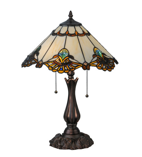 Meyda Lighting Shell with Jewels 21" 2-Light Mahogany Bronze Table Lamp With Multi-Colored Shade Glass