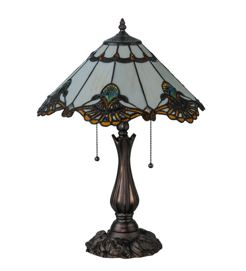 Meyda Lighting Shell with Jewels 21" 2-Light Mahogany Bronze Table Lamp With Multi-Colored Shade Glass