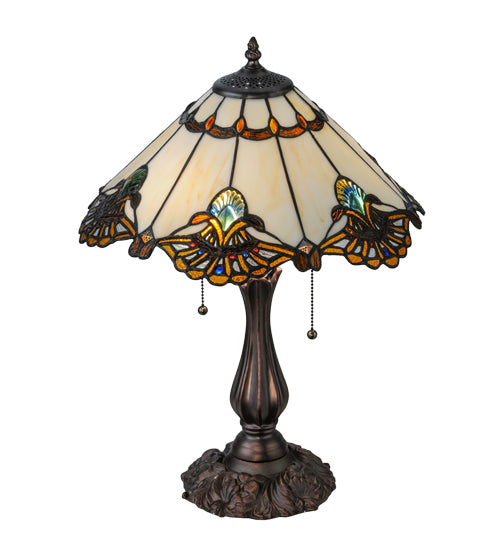 Meyda Lighting Shell with Jewels 21" 2-Light Mahogany Bronze Table Lamp With Multi-Colored Shade Glass