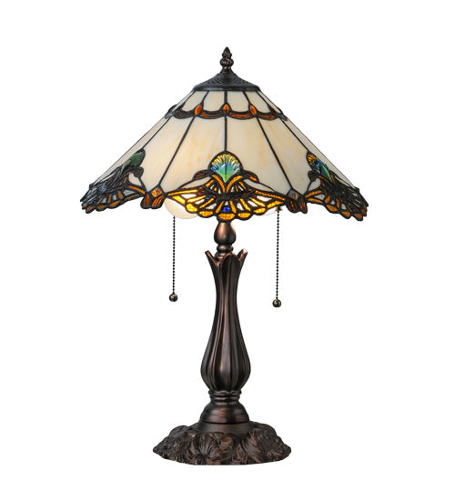 Meyda Lighting Shell with Jewels 21" 2-Light Mahogany Bronze Table Lamp With Multi-Colored Shade Glass
