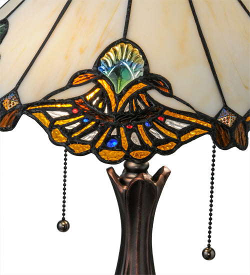 Meyda Lighting Shell with Jewels 21" 2-Light Mahogany Bronze Table Lamp With Multi-Colored Shade Glass