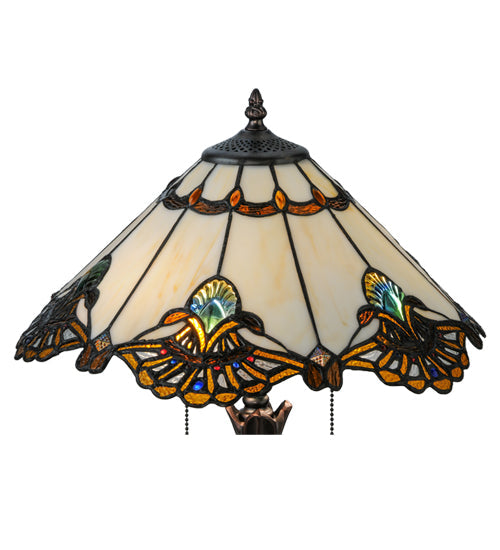 Meyda Lighting Shell with Jewels 21" 2-Light Mahogany Bronze Table Lamp With Multi-Colored Shade Glass