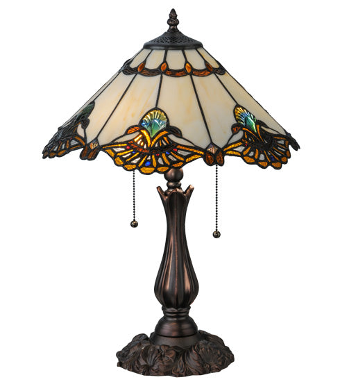 Meyda Lighting Shell with Jewels 21" 2-Light Mahogany Bronze Table Lamp With Multi-Colored Shade Glass