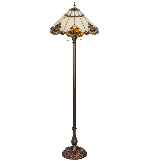 Meyda Lighting Shell with Jewels 63" 2-Light Mahogany Bronze Floor Lamp With Multi-Colored Shade Glass