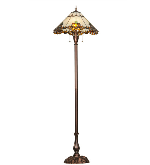 Meyda Lighting Shell with Jewels 63" 2-Light Mahogany Bronze Floor Lamp With Multi-Colored Shade Glass