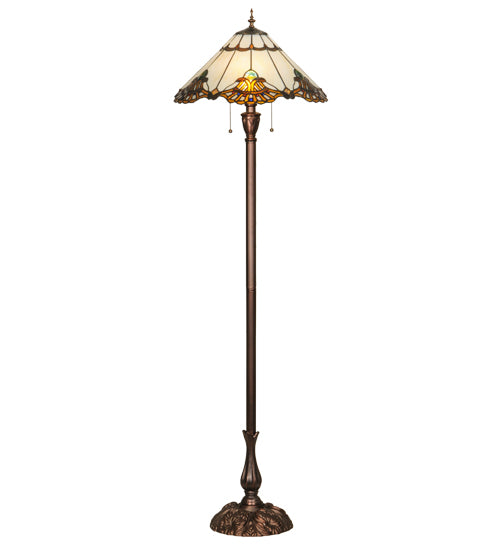 Meyda Lighting Shell with Jewels 63" 2-Light Mahogany Bronze Floor Lamp With Multi-Colored Shade Glass