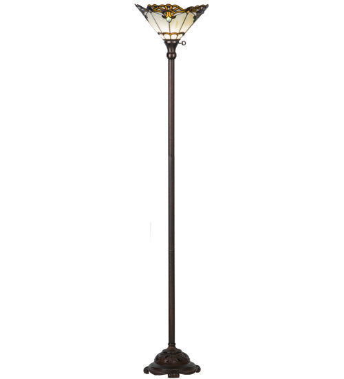 Meyda Lighting Shell with Jewels 70" Mahogany Bronze Torchiere Floor Lamp With Multi-Colored Shade Glass