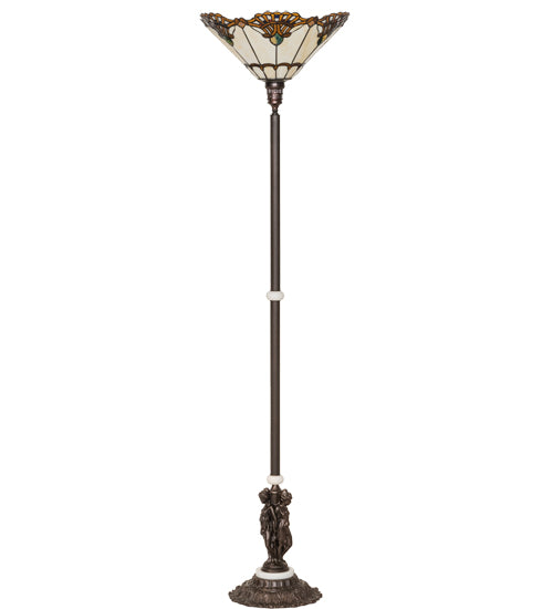 Meyda Lighting Shell with Jewels 74" Mahogany Bronze Floor Lamp With Multi-Colored Stained Shade Glass