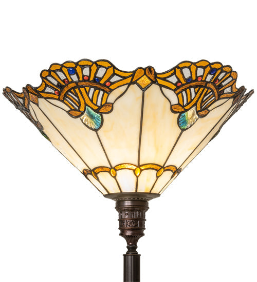 Meyda Lighting Shell with Jewels 74" Mahogany Bronze Floor Lamp With Multi-Colored Stained Shade Glass