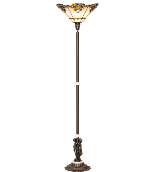 Meyda Lighting Shell with Jewels 74" Mahogany Bronze Floor Lamp With Multi-Colored Stained Shade Glass